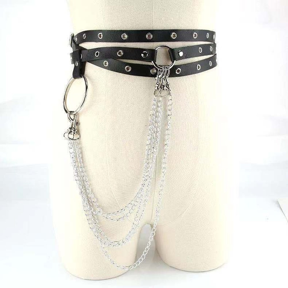 Zac's Alter Ego - Eyelet Studded Triple Strap with Triple Hip Chain Ceinture pour la taille - Noir